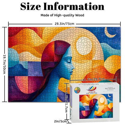 Abstract Woman and Sun Moon Puzzle:  Wooden Jigsaw Art