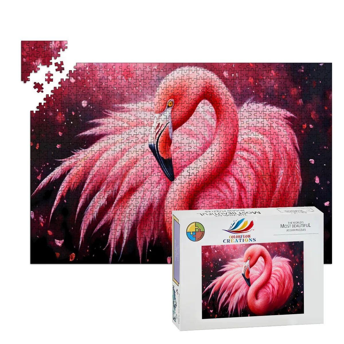ColorFlow | Flamingo Puzzle  Wooden Tropical Bird Pink Feathers Jigsaw Puzzle for Adults Wildlife Art