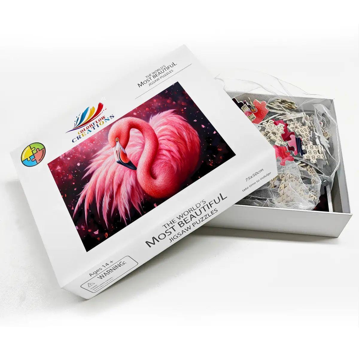 ColorFlow | Flamingo Puzzle  Wooden Tropical Bird Pink Feathers Jigsaw Puzzle for Adults Wildlife Art