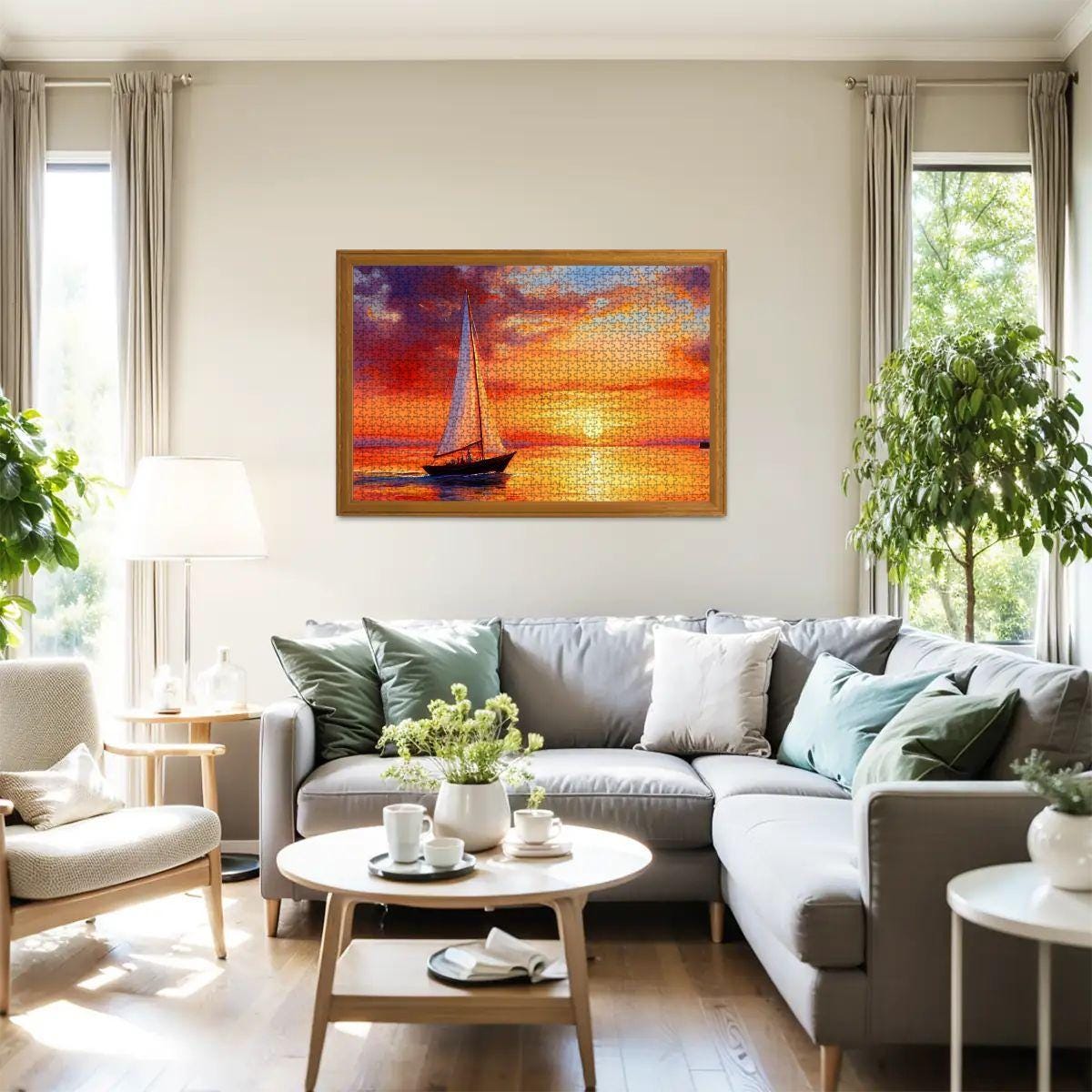 Sailboat Sunset Puzzle:  Wooden Jigsaw Puzzle for Adults