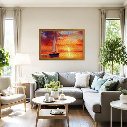 Sailboat Sunset Puzzle:  Wooden Jigsaw Puzzle for Adults