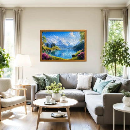 Alpine Lake  Wooden Jigsaw Puzzle: Glossy Mountain View