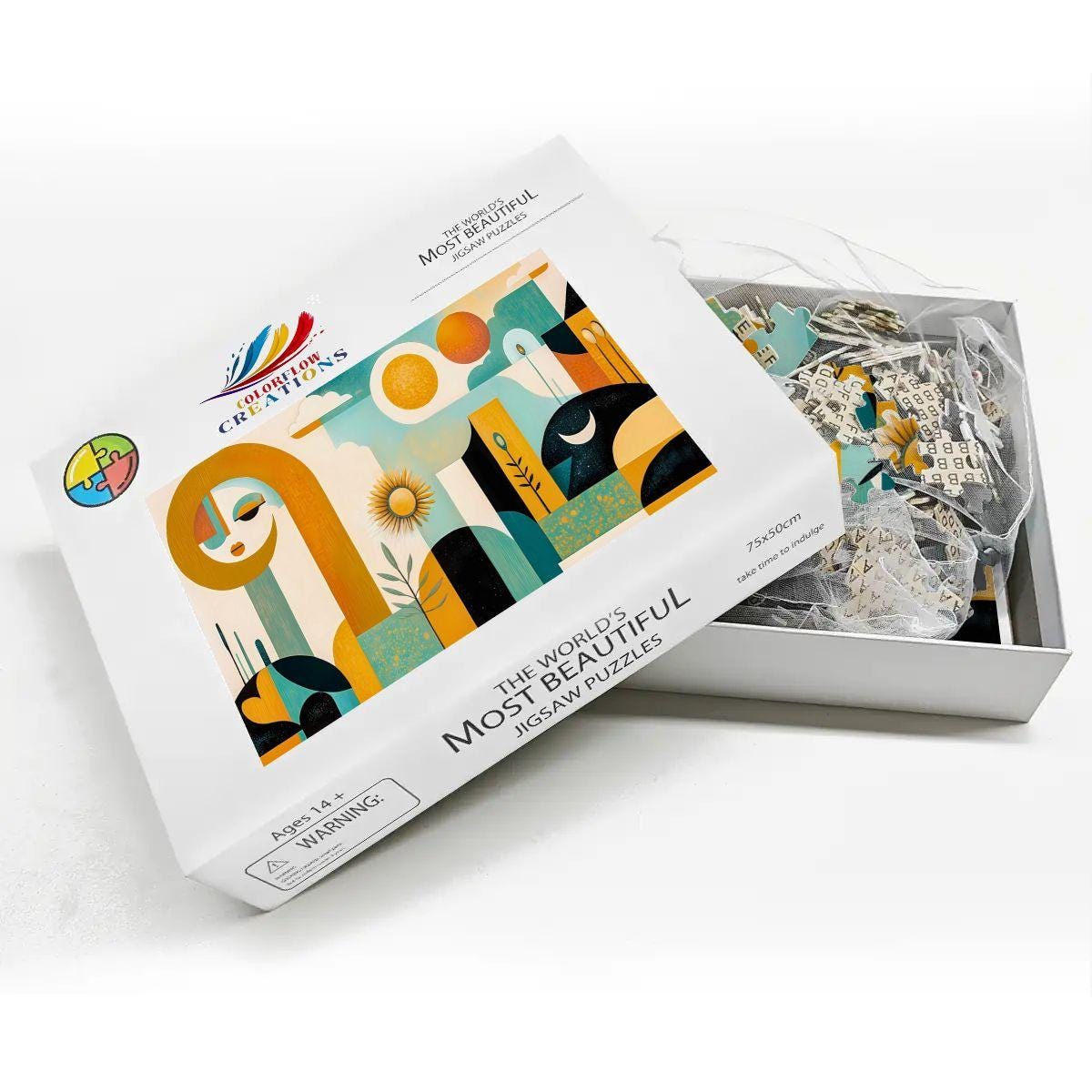 Abstract Face Jigsaw Puzzle: Sun, Moon, Geometric Art -