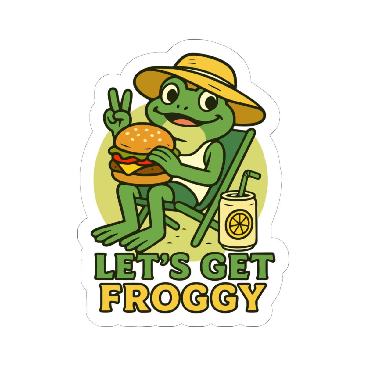 Lets Get Froggy Sticker | Funny Frog Burger BBQ Waterproof Vinyl Decal