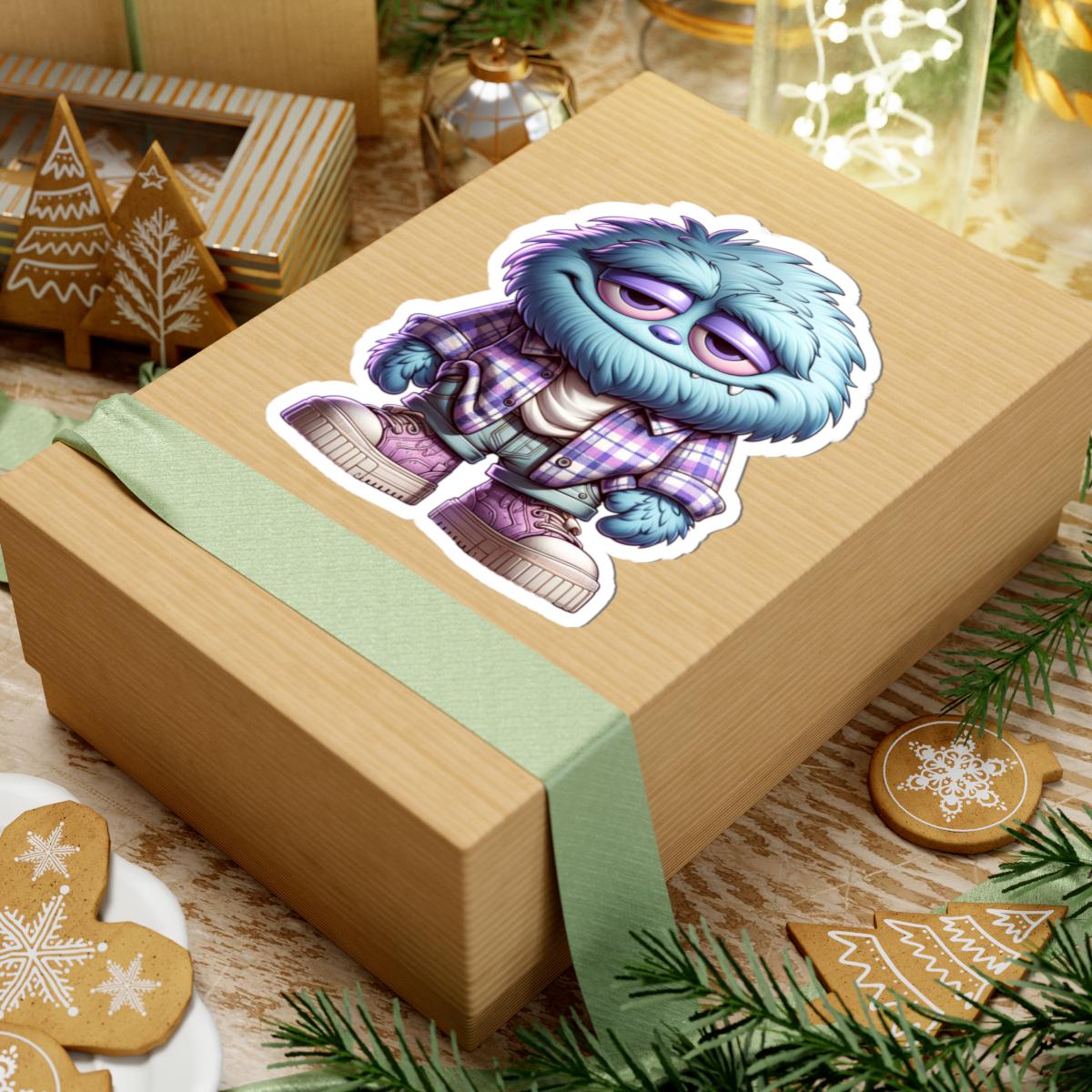 Chill Blue Monster Sticker: Plaid Shirt, Waterproof Vinyl Decal