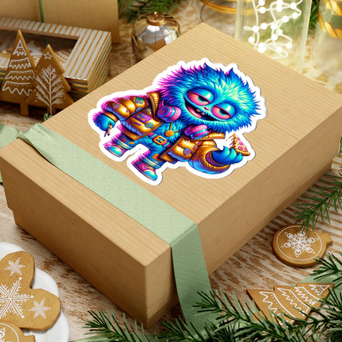 Blue Monster Pizza Party Sticker: Neon Streetwear Art