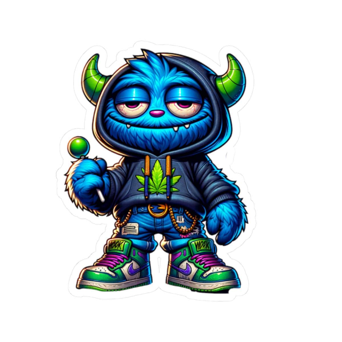 Blue Monster Lollipop Hoodie Sticker: Streetwear Vinyl Decal