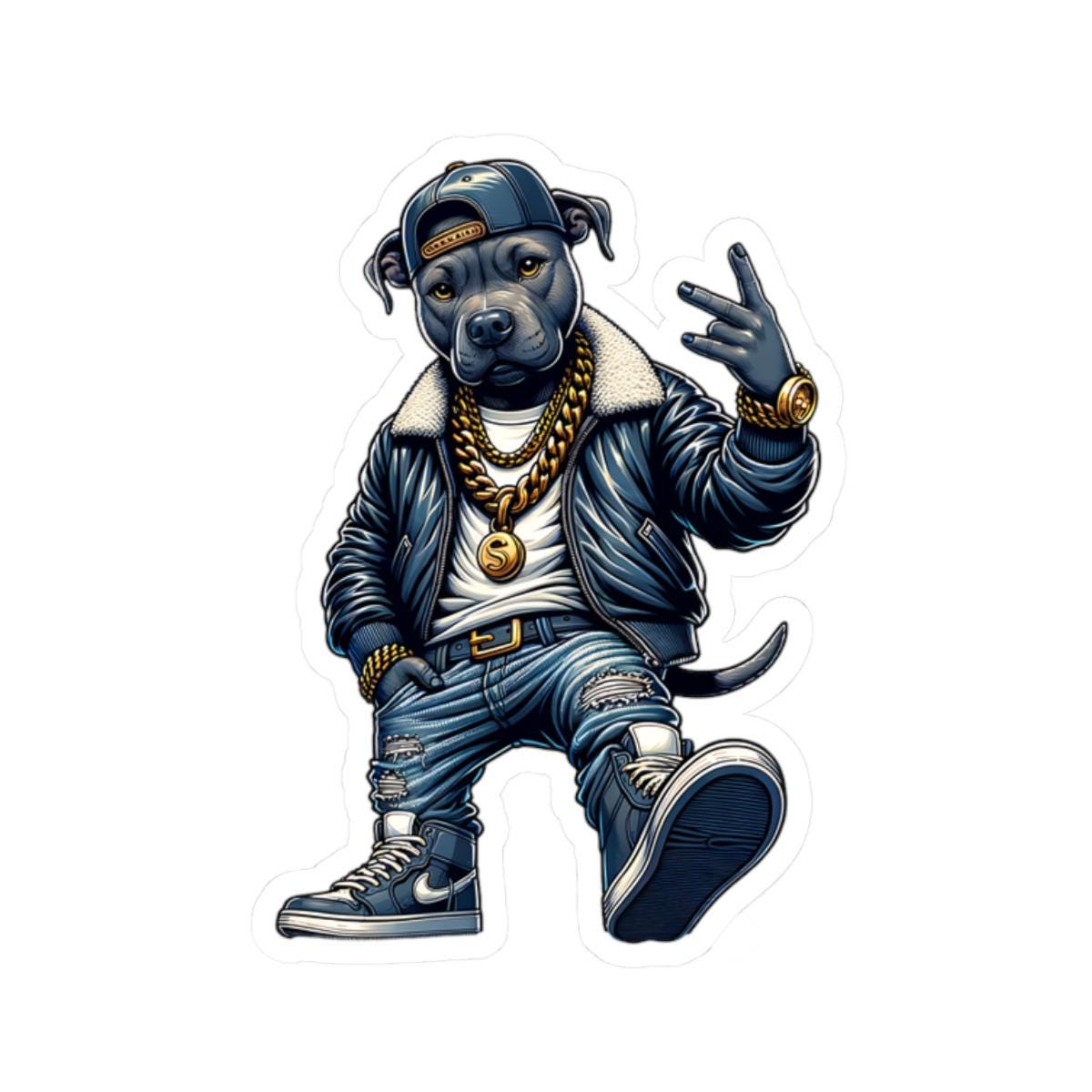Hip-Hop Dog Sticker: Urban Streetwear Art - Waterproof Vinyl