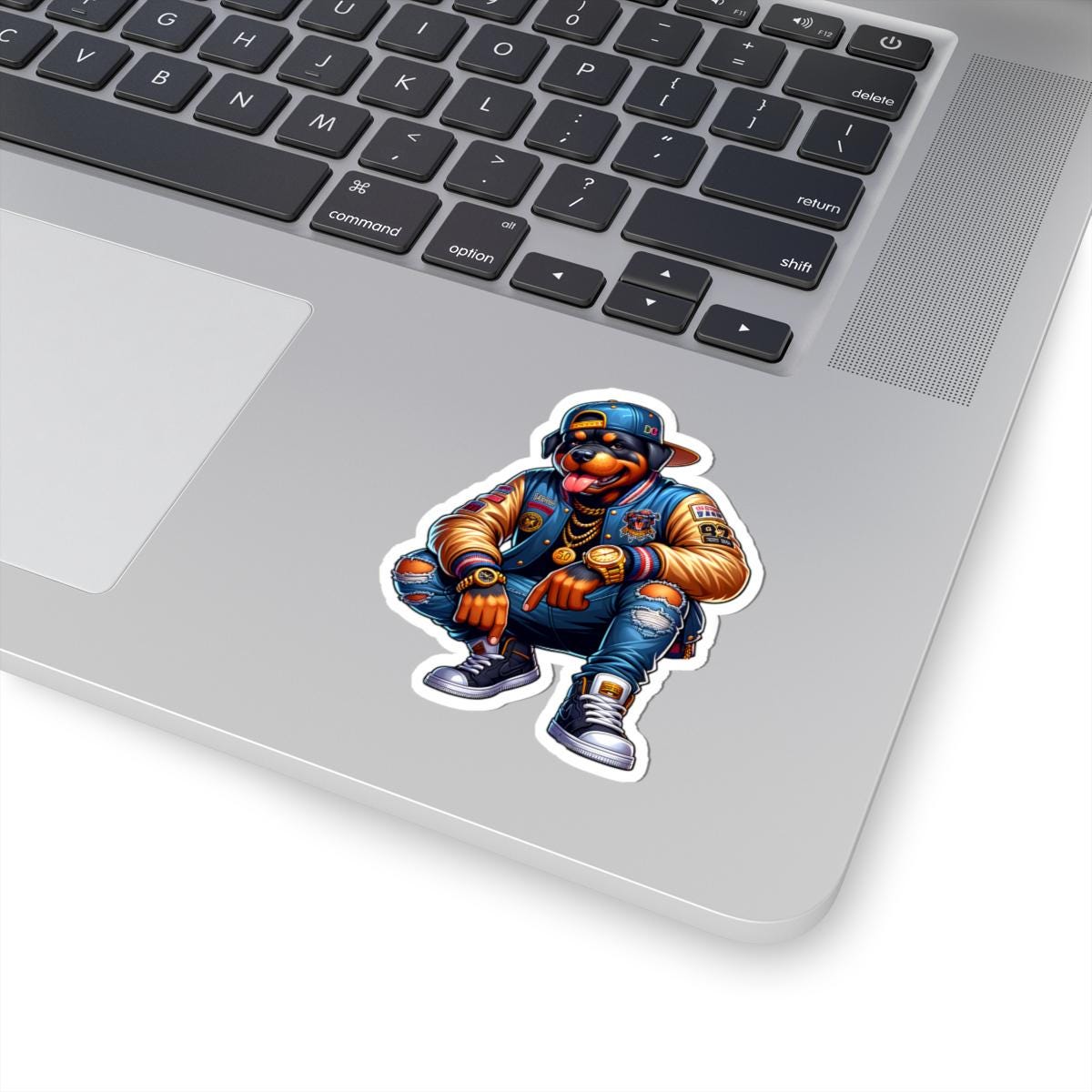 Rottweiler Streetwear Sticker: Hip Hop Dog Art, Gold Chains & Varsity Jacket