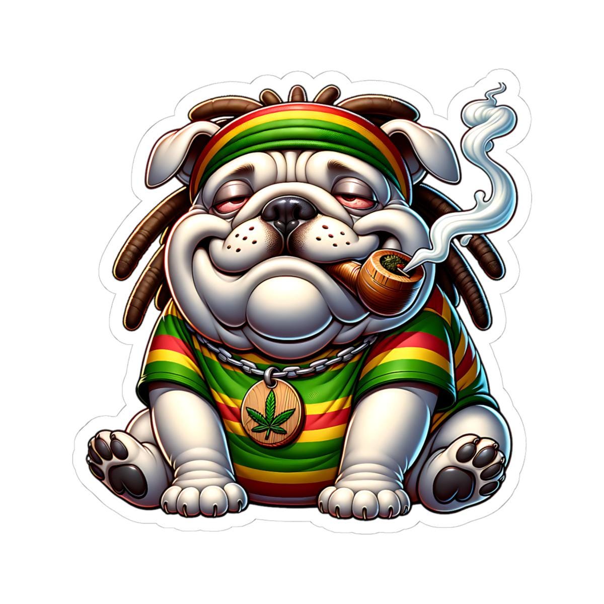 ColorFlow | Rasta Bulldog Weed Dog Glossy Vinyl Sticker | Kiss Cut or Die Cut | Waterproof Cannabis Reggae Decal for Cars Laptops