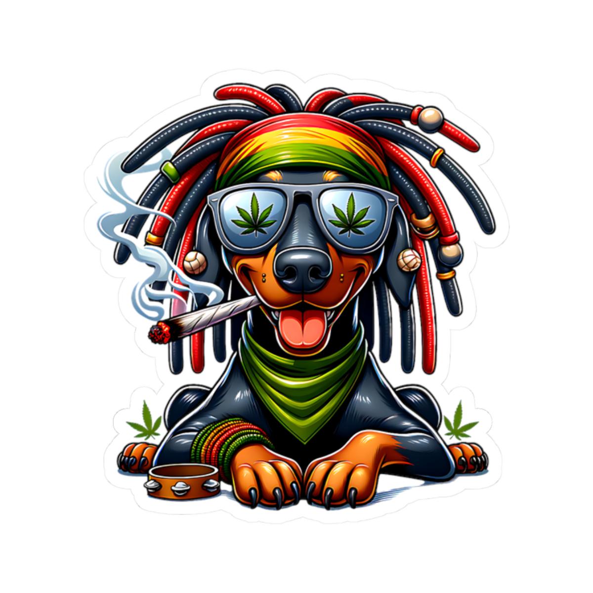 ColorFlow | Rasta Dachshund Weed Dog Glossy Vinyl Sticker | Kiss Cut or Die Cut | Waterproof Cannabis Reggae Decal for Cars Laptops