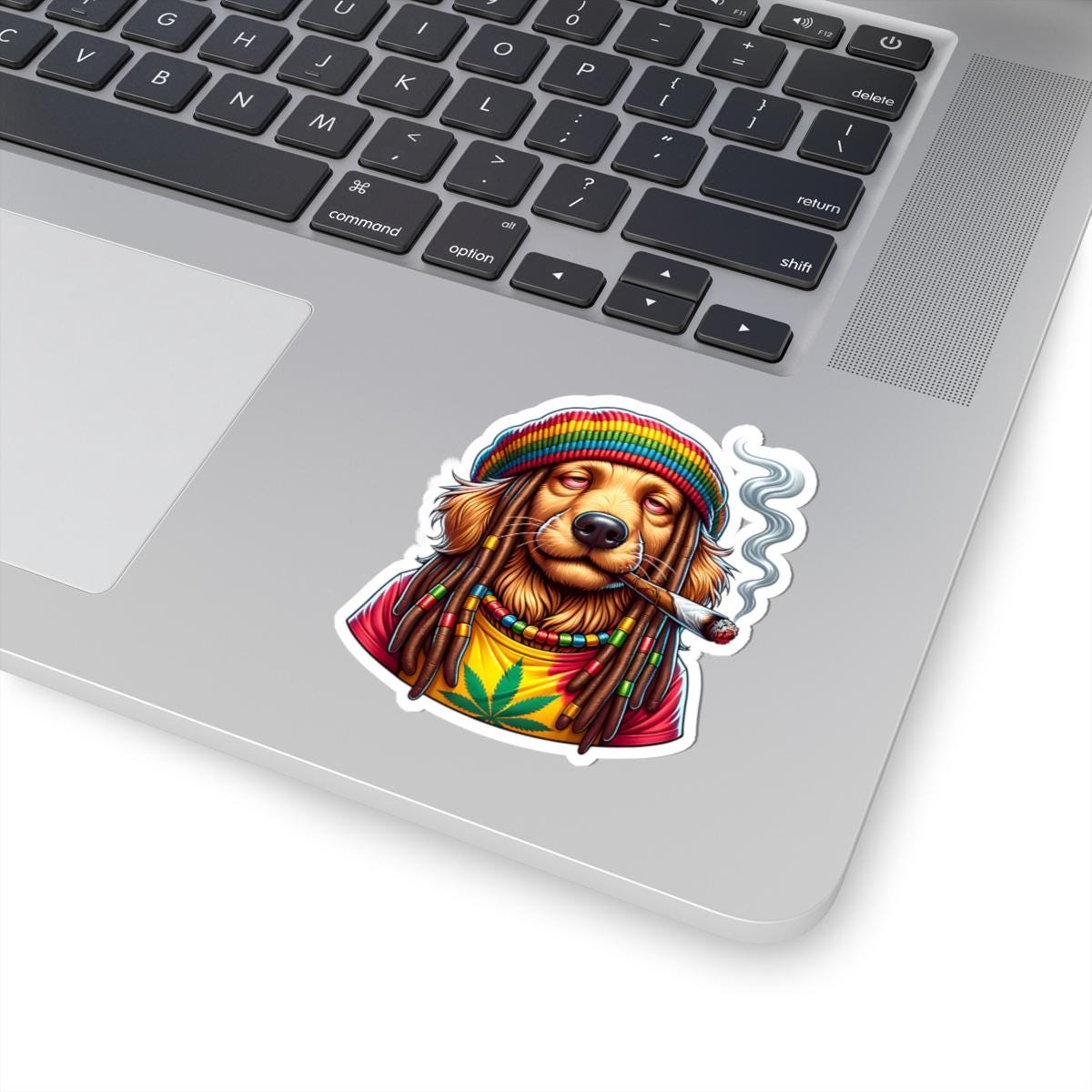 ColorFlow | Rasta Golden Retriever Weed Dog Glossy Vinyl Sticker | Kiss Cut or Die Cut | Waterproof Cannabis Reggae Decal for Cars Laptops