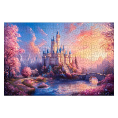 Pastel Fantasy Castle Jigsaw Puzzle: Dreamy Sunset Landscape,