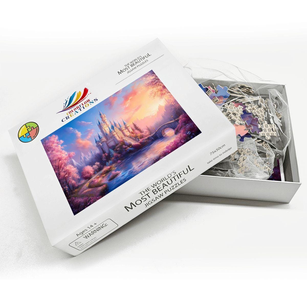Pastel Fantasy Castle Jigsaw Puzzle: Dreamy Sunset Landscape,