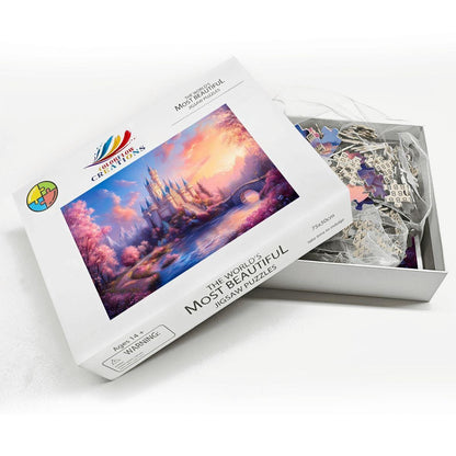 Pastel Fantasy Castle Jigsaw Puzzle: Dreamy Sunset Landscape,