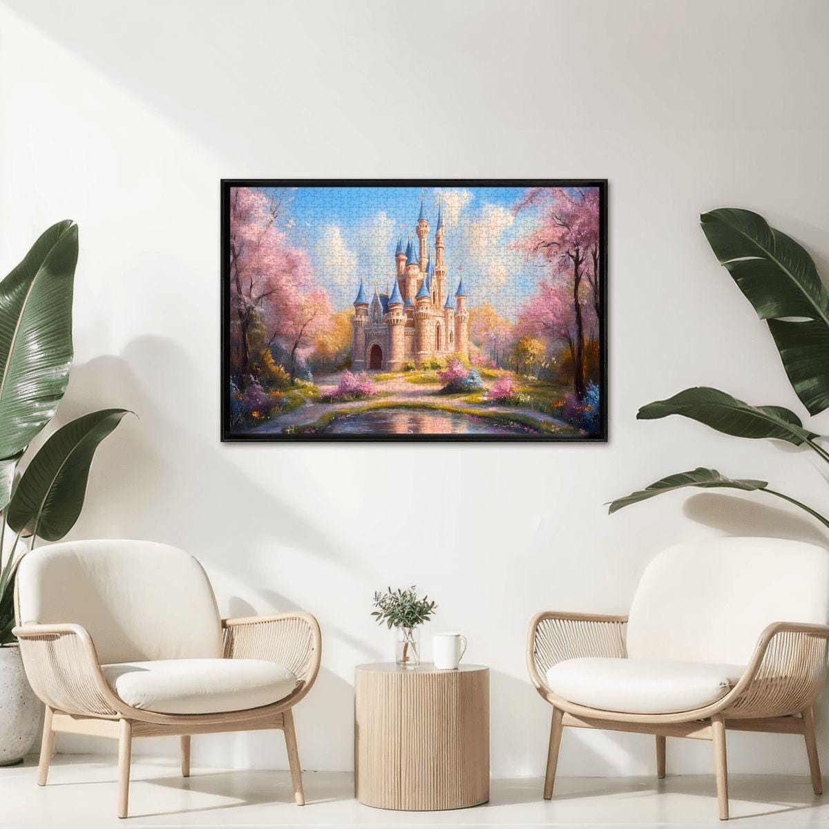 Enchanted Castle Jigsaw Puzzle: Dreamy Fantasy Scene, Spring Garden Blossoms