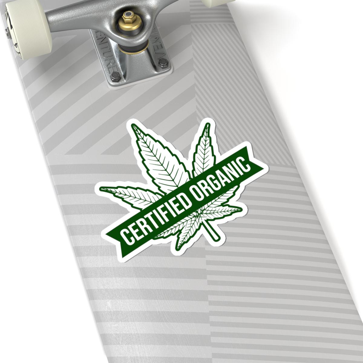 ColorFlow | Certified Organic Weed Sticker Waterproof Cannabis Leaf Vinyl Decal Funny Stoner Label for Laptop Jar Flask Dispensary Use