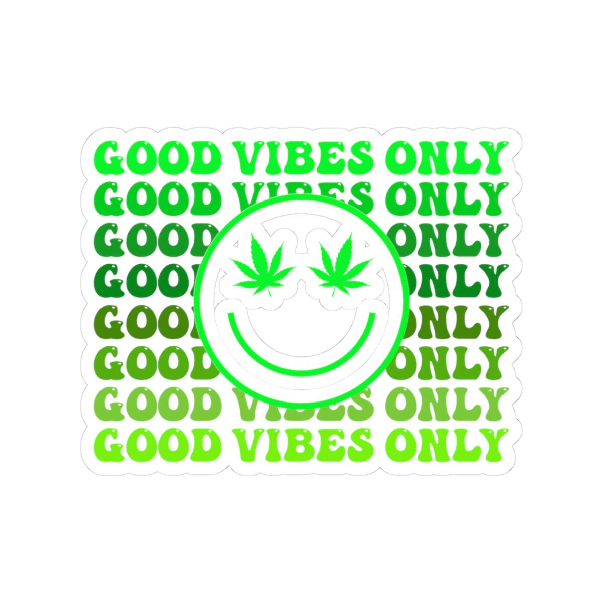 ColorFlow | Good Vibes Only Weed Sticker Waterproof Vinyl Cannabis Leaf Smiley Face Stoner Decal for Laptop Tumbler Blunt Box Gift