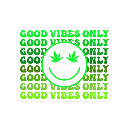 ColorFlow | Good Vibes Only Weed Sticker Waterproof Vinyl Cannabis Leaf Smiley Face Stoner Decal for Laptop Tumbler Blunt Box Gift