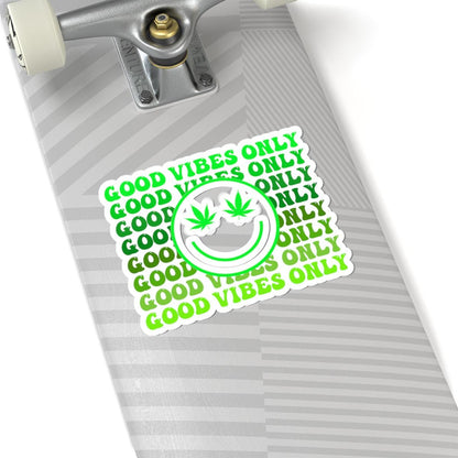 ColorFlow | Good Vibes Only Weed Sticker Waterproof Vinyl Cannabis Leaf Smiley Face Stoner Decal for Laptop Tumbler Blunt Box Gift
