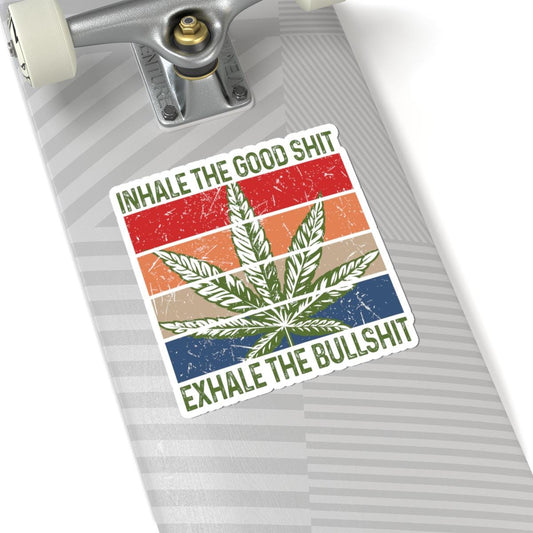 ColorFlow | Inhale the Good Shit Exhale the Bullshit Sticker Waterproof Vinyl Weed Quote Cannabis Leaf Retro Stoner Laptop Car Decal