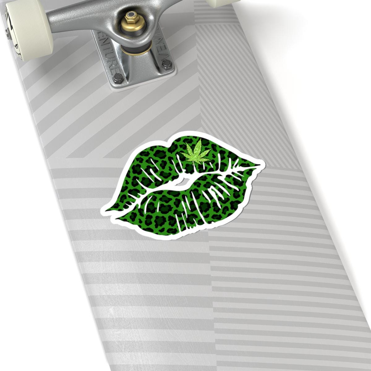 ColorFlow | Leopard Print Green Lips Sticker Waterproof Kiss Cut Cannabis Leaf Vinyl Decal Stoner Girl Weed Glossy Art Laptop Car Decor
