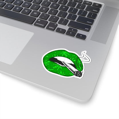 ColorFlow | Green Lips Smoking Joint Sticker Waterproof Weed Kiss Cut Vinyl Cannabis Art Stoner Babe Glossy Pothead Laptop Car Decal