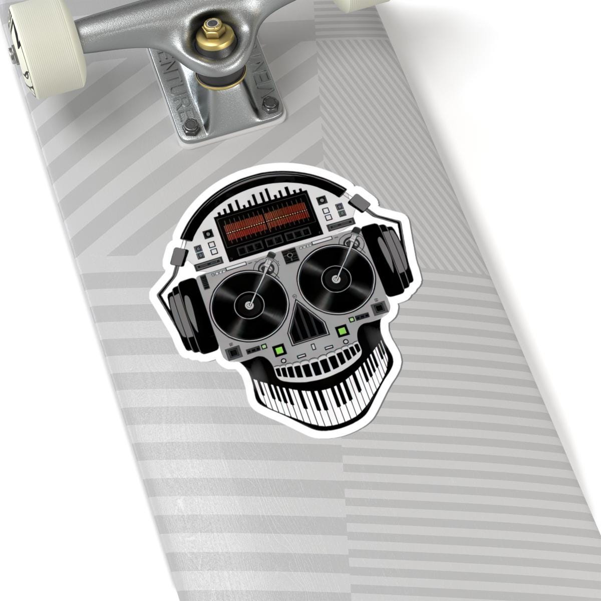 DJ Skull Turntable Sticker: Waterproof Vinyl EDM Music Decal
