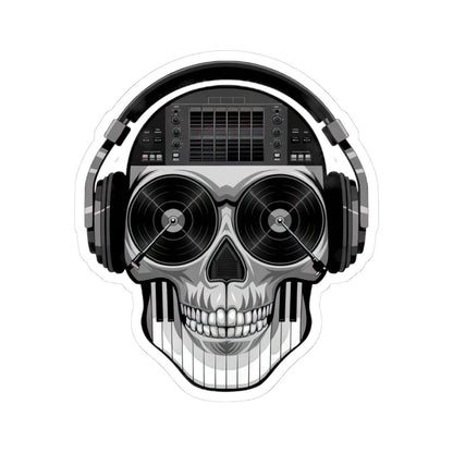 DJ Skull Sticker: Grayscale Vinyl Decal for Music Lovers