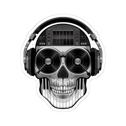 DJ Skull Sticker: Grayscale Vinyl Decal for Music Lovers