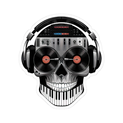 DJ Skull Sticker: Turntable Eyes, Mixer Brain - Waterproof Vinyl Decal