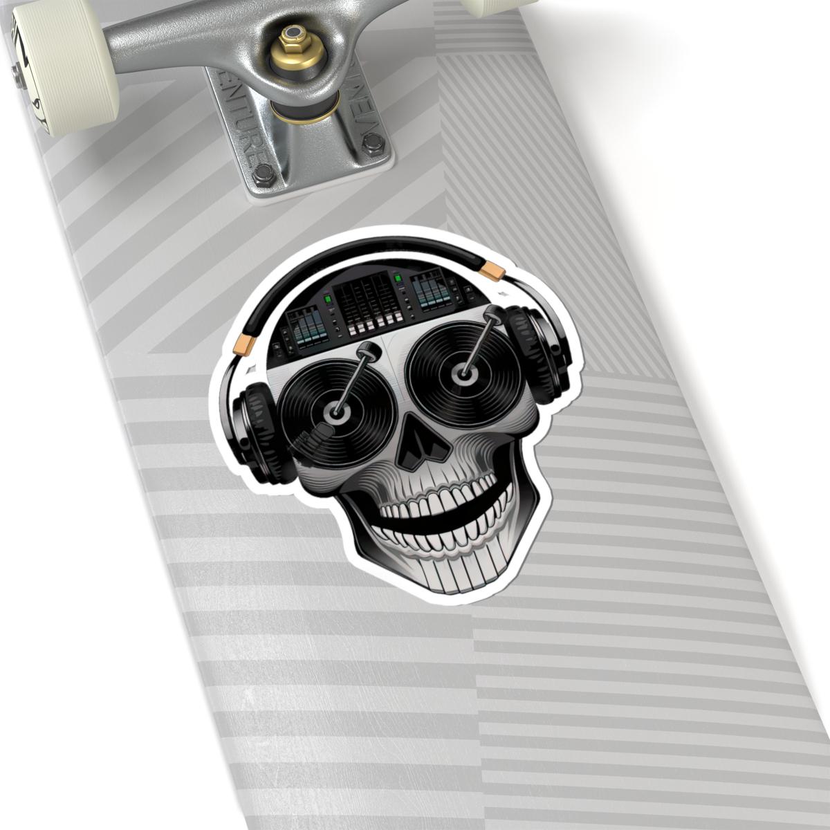 DJ Skull Sticker: Turntable Eyes, Mixer Brain - Waterproof Vinyl Decal