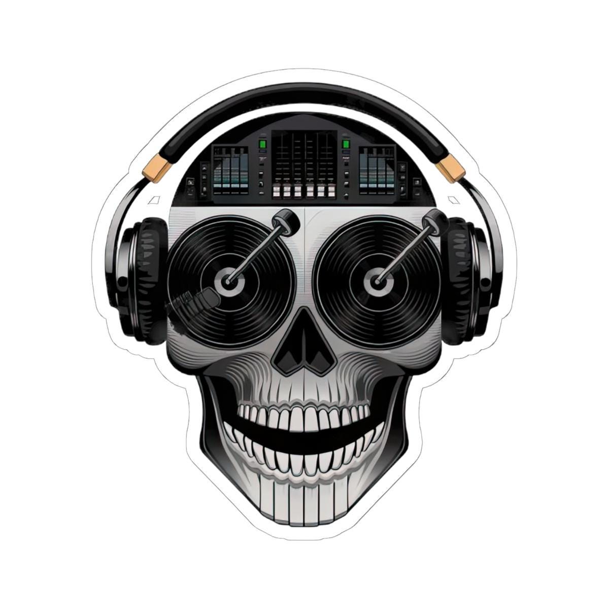 DJ Skull Sticker: Turntable Eyes, Mixer Brain - Waterproof Vinyl Decal