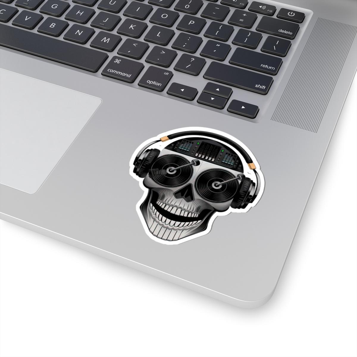 DJ Skull Sticker: Turntable Eyes, Mixer Brain - Waterproof Vinyl Decal