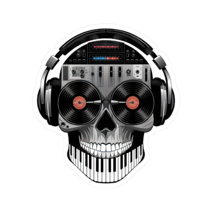 DJ Skull Sticker: Turntable Eyes, Mixer Brain - Waterproof Vinyl Decal