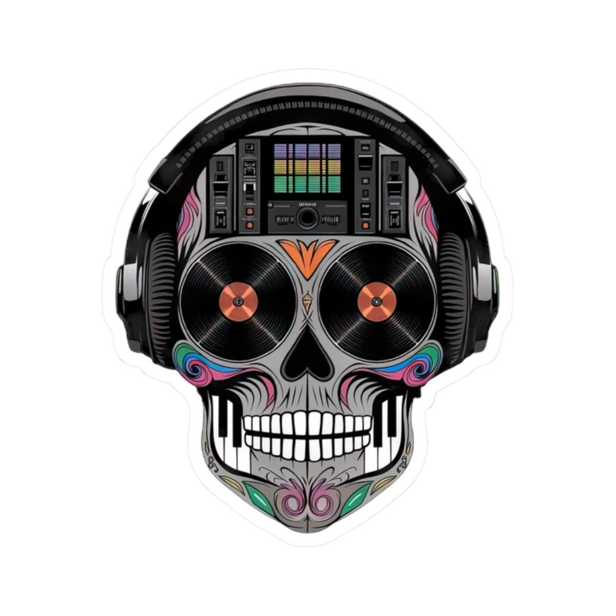 Sugar Skull DJ Sticker: Waterproof Vinyl EDM Festival Art