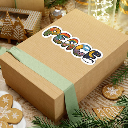 Peace Word Art Sticker: Groovy Hippie Retro Rainbow Decal