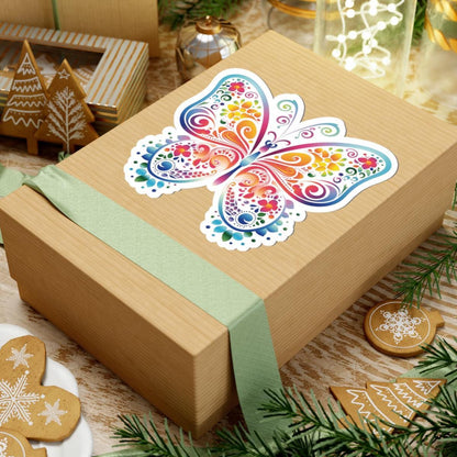 ColorFlow Groovy Rainbow Butterfly Sticker | Floral Psychedelic Wings Art | Vibrant Vinyl Sticker