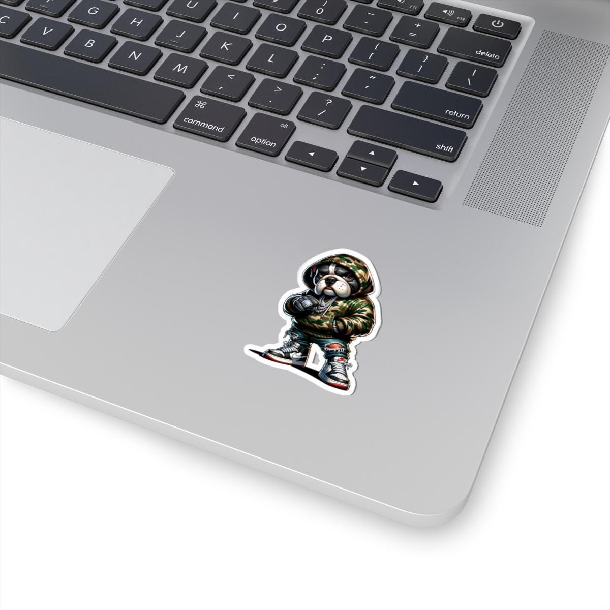 Camo Hoodie Bulldog Sticker: Urban Hip-Hop Dog Art