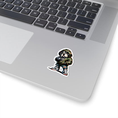 Camo Hoodie Bulldog Sticker: Urban Hip-Hop Dog Art
