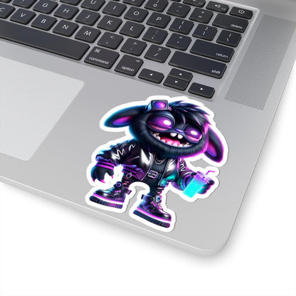 Cyberpunk Bunny Monster Sticker: Neon Glow Vinyl Decal