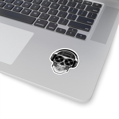 DJ Skull Sticker: Grayscale Vinyl Decal for Music Lovers