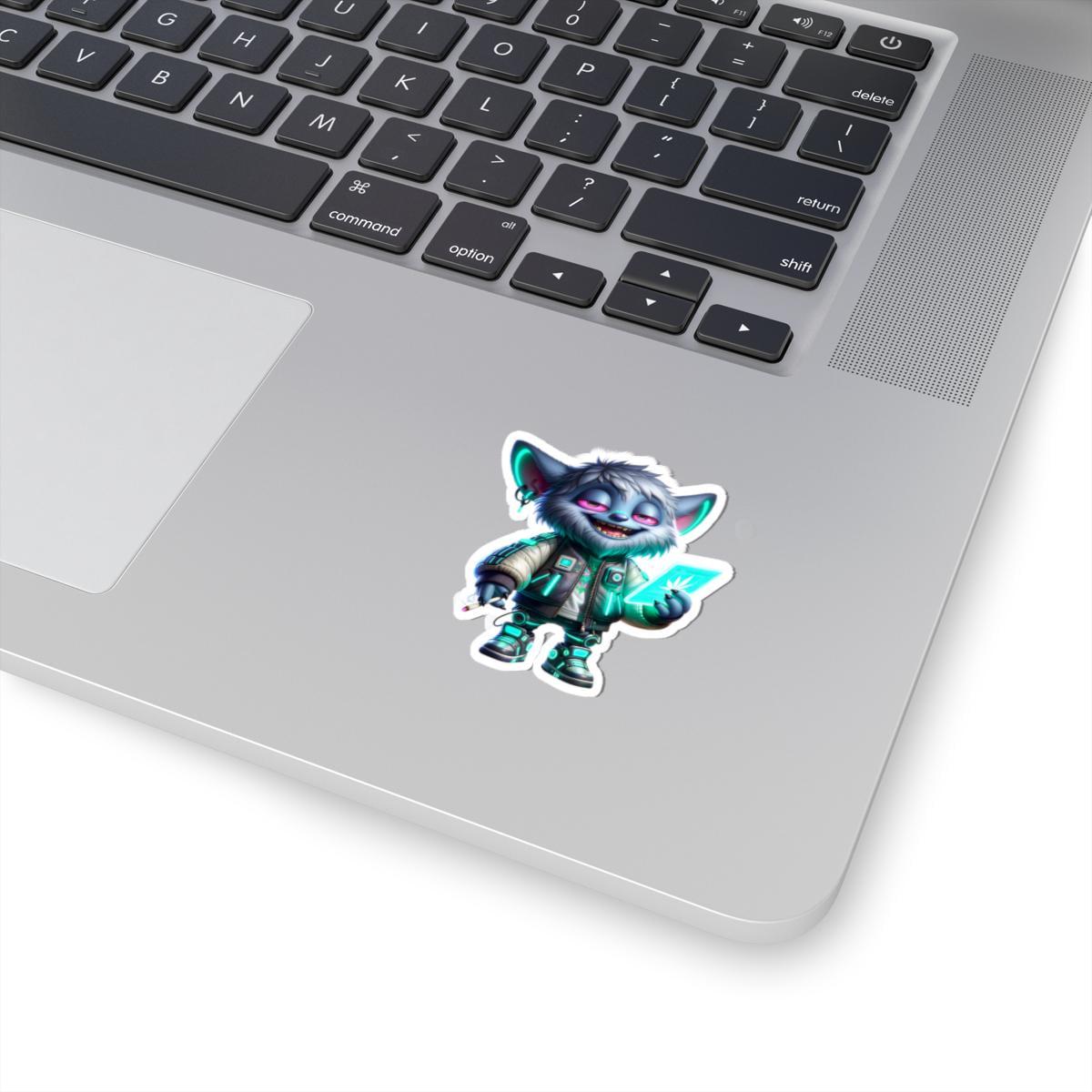 Cyberpunk Monster Sticker: Neon Tech Art for Laptop, Water Bottle