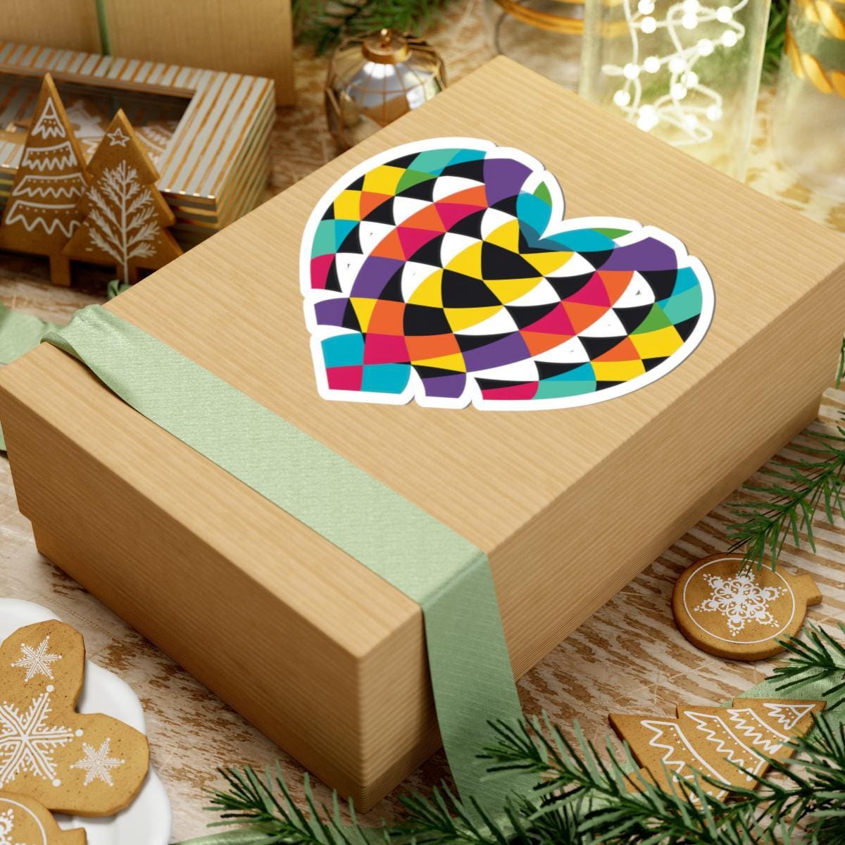 Geometric Rainbow Heart Sticker: Waterproof Vinyl Decal