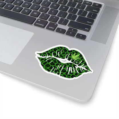 ColorFlow | Leopard Print Green Lips Sticker Waterproof Kiss Cut Cannabis Leaf Vinyl Decal Stoner Girl Weed Glossy Art Laptop Car Decor