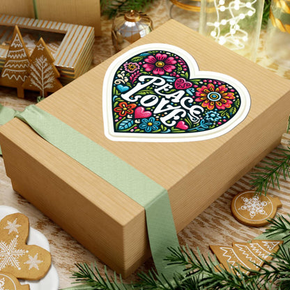 Boho Floral Heart Sticker: Retro Peace Love Vinyl Decal