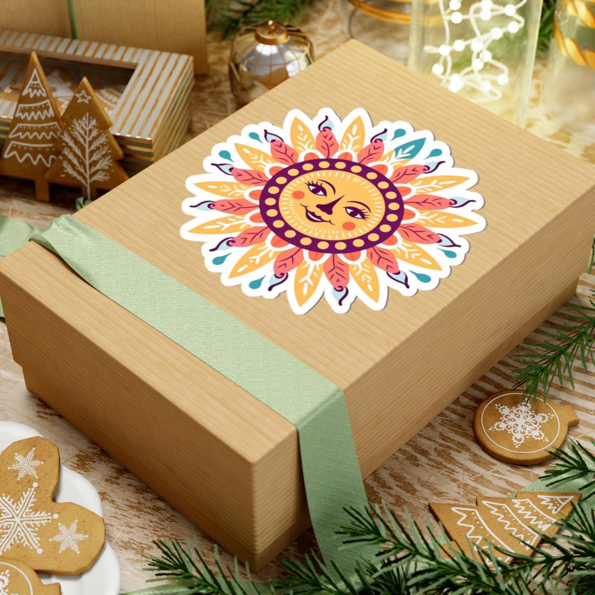 ColorFlow | Smiling Sun Mandala Sticker | Boho Hippie Celestial Vinyl Decal | Sun Face Art