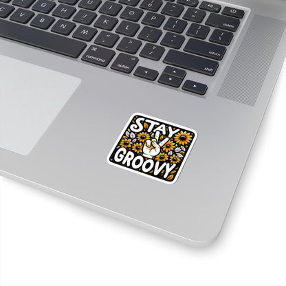 Stay Groovy Sticker: Retro Peace Sign Sunflower - Waterproof Vinyl Decal