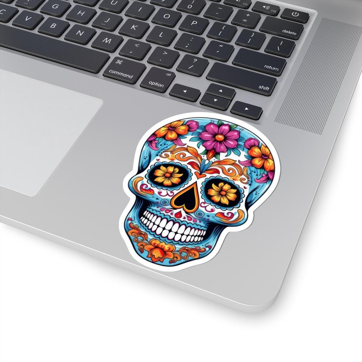 Floral Sugar Skull Vinyl Sticker: Día de los Muertos Calavera Art