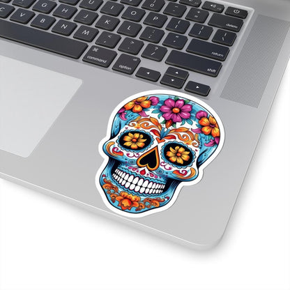 Floral Sugar Skull Vinyl Sticker: Día de los Muertos Calavera Art